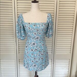 Skylar + Madison Blue Floral Square-Neck Puff Sleeve Mini Dress